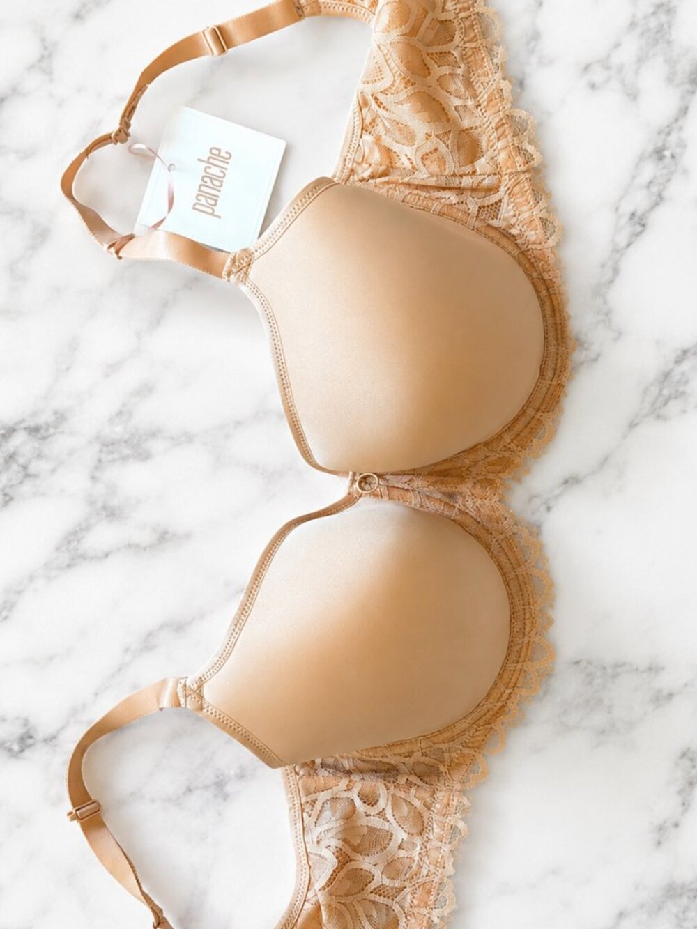 Panache Allure Spacer T-Shirt Bra NWT Honey Beige Underwire Lace US 36G UK 36F